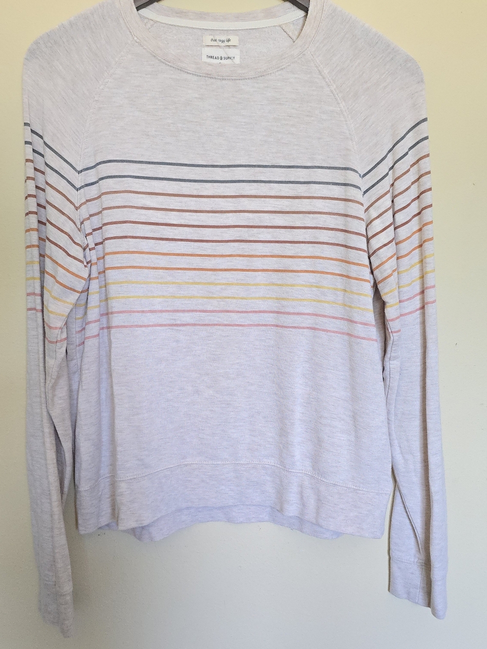 Thread & Supply Light Heather Gray Striped Long Sleeve Top